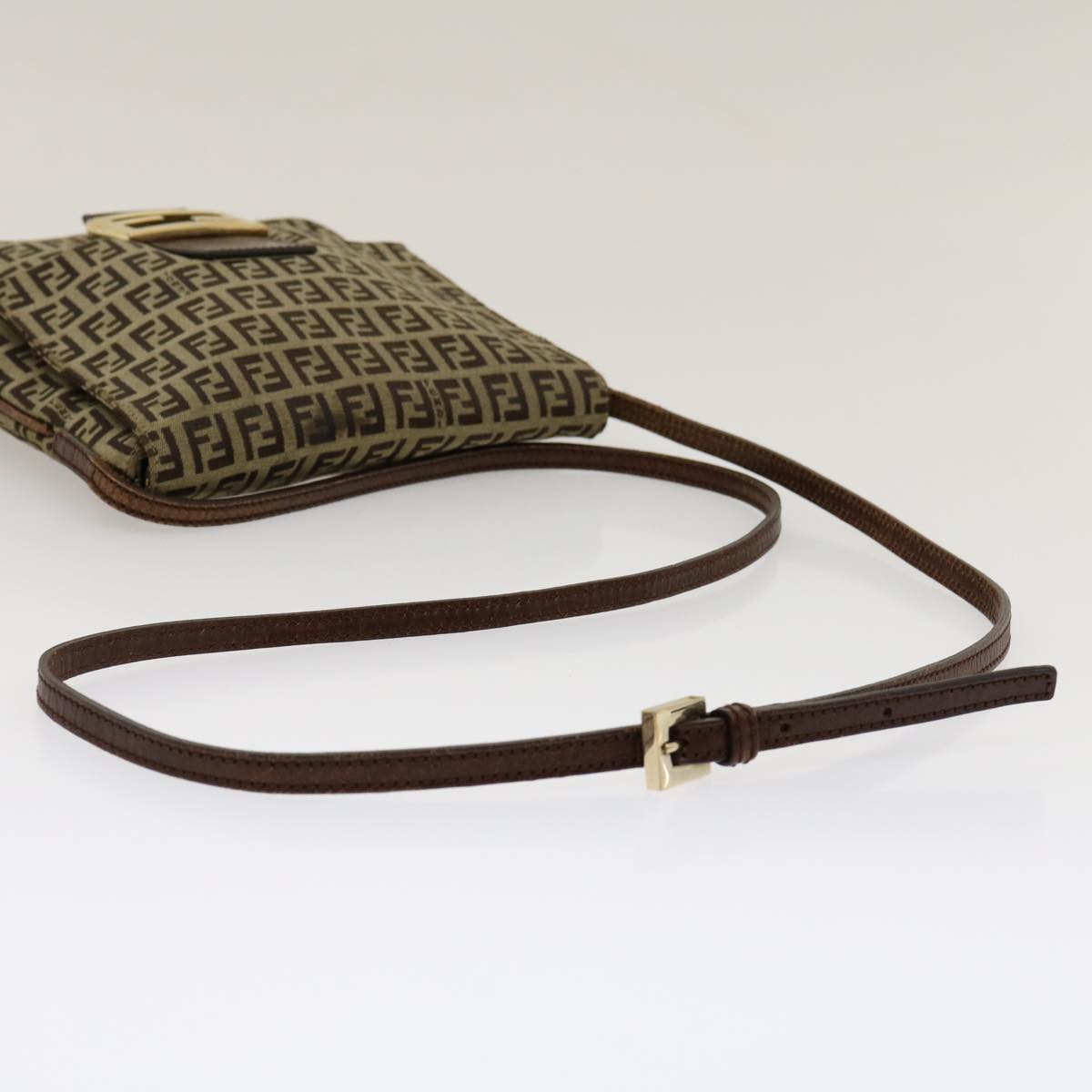 FENDI Zucchino Canvas Mamma Baguette Shoulder Bag Brown Beige rd2096