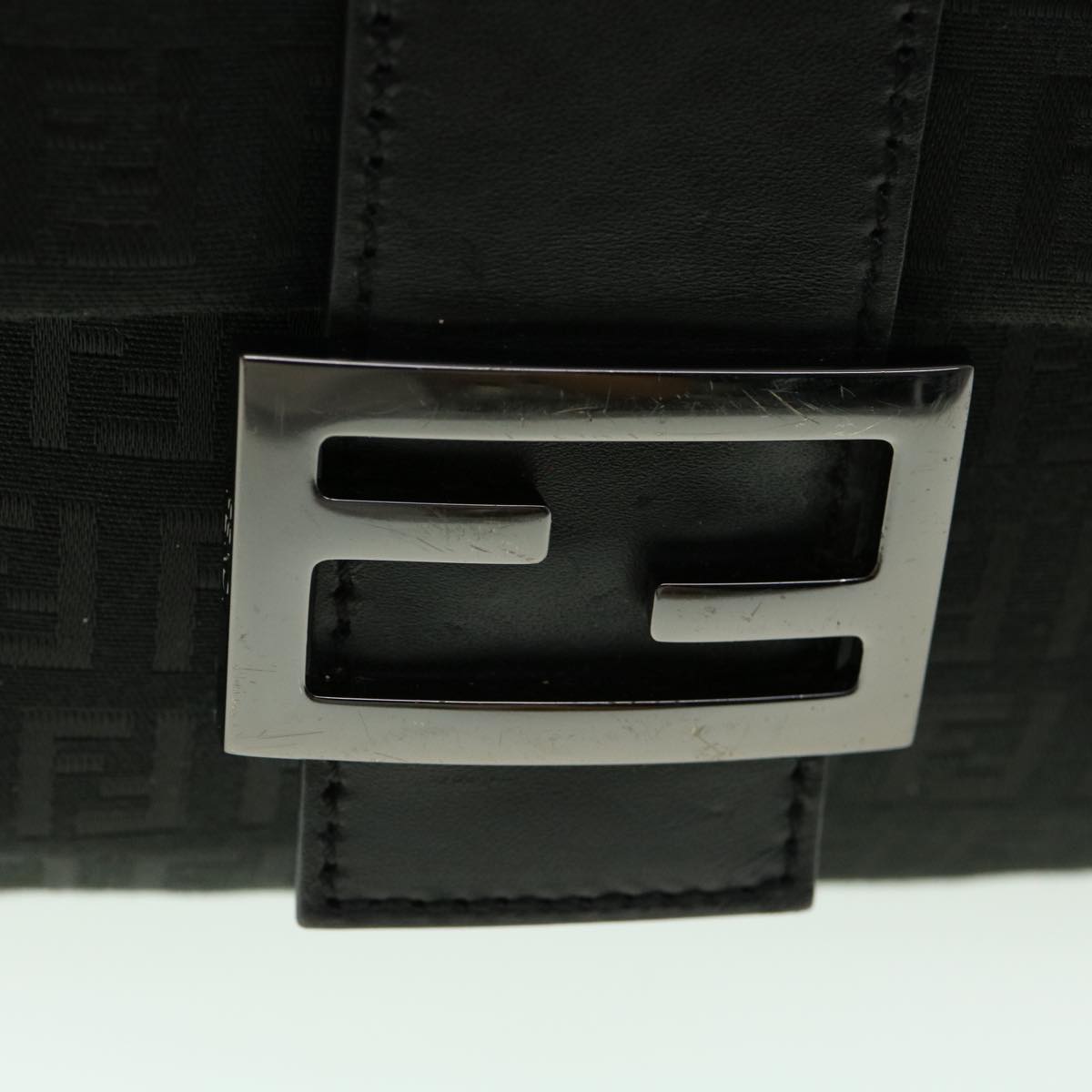 FENDI Zucchino Canvas Mamma Baguette Shoulder Bag Black rd2219