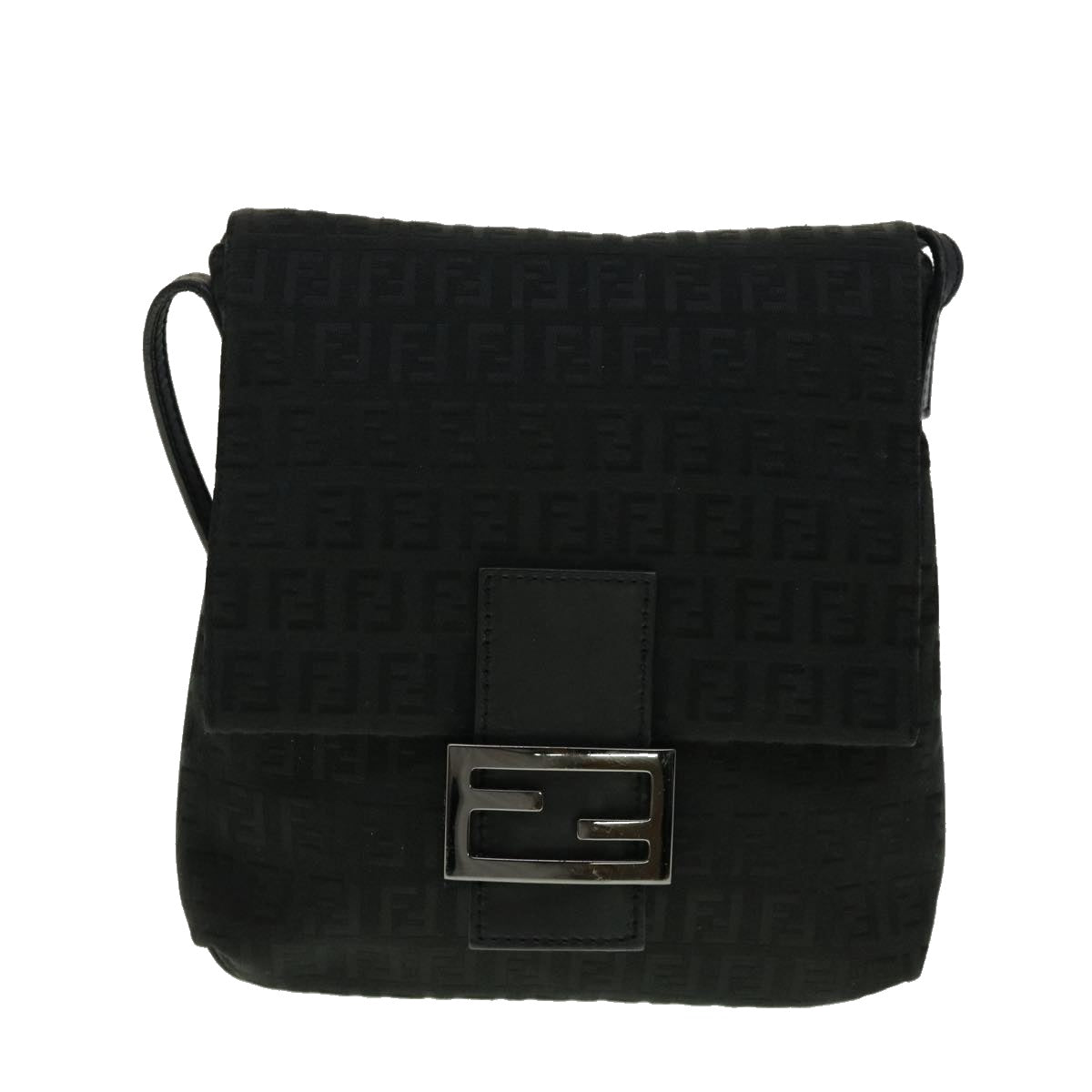FENDI Zucchino Canvas Mamma Baguette Shoulder Bag Black rd2219