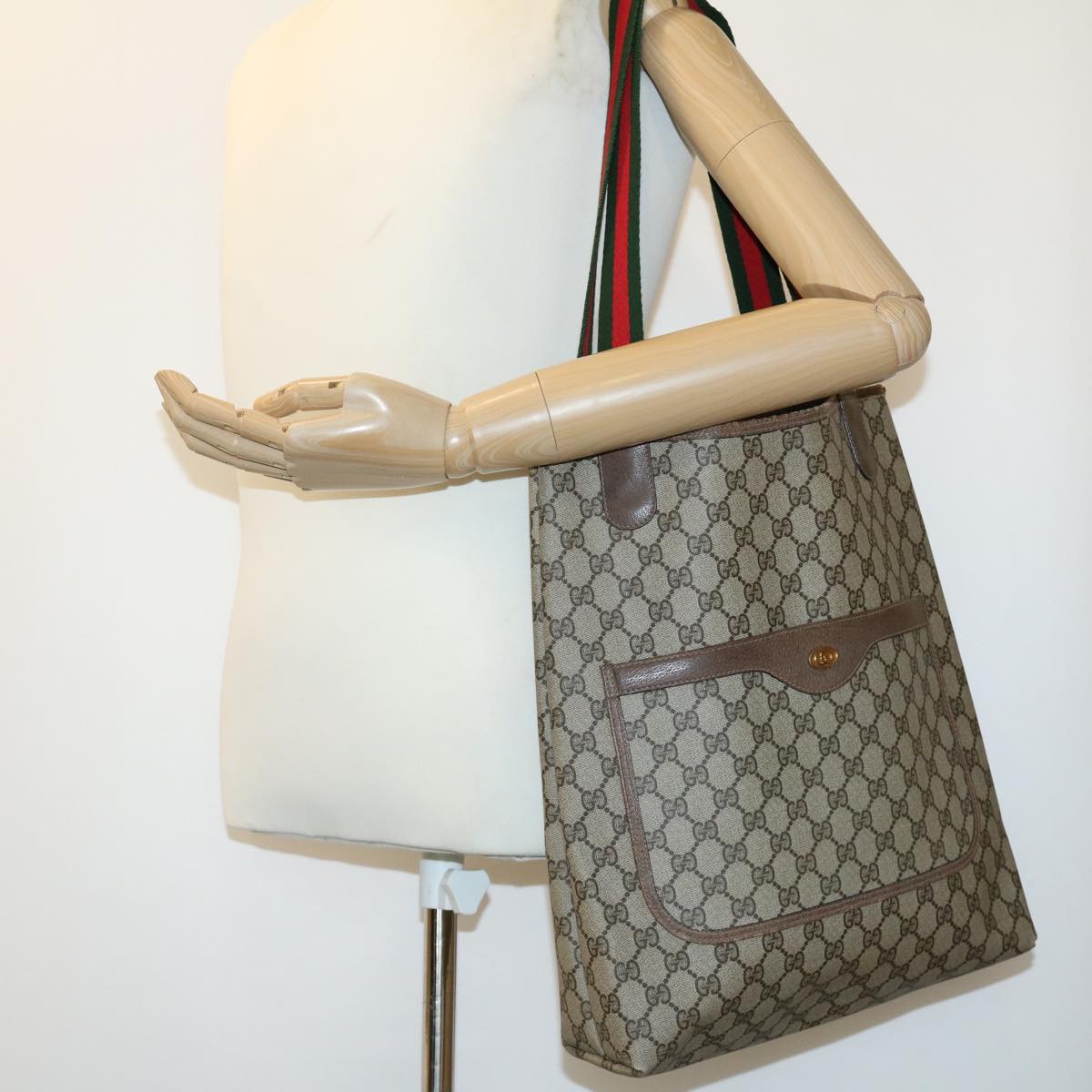 GUCCI GG Canvas Web Sherry Line Tote Bag Beige Red Green 3902003 rd2376