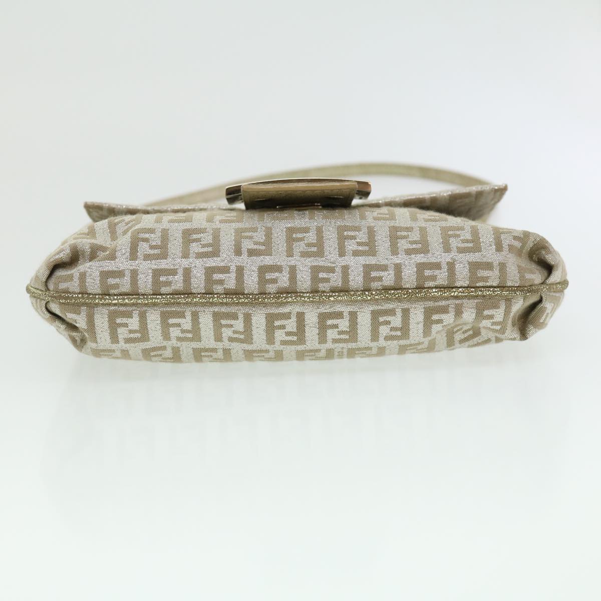 FENDI Zucchino Canvas Shoulder Bag Champagne Gold rd2783