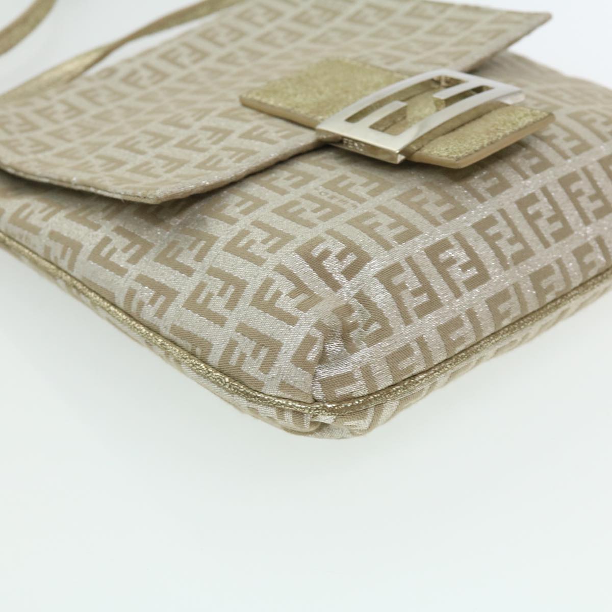 FENDI Zucchino Canvas Shoulder Bag Champagne Gold rd2783