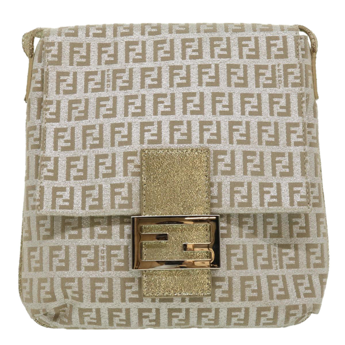 FENDI Zucchino Canvas Shoulder Bag Champagne Gold rd2783