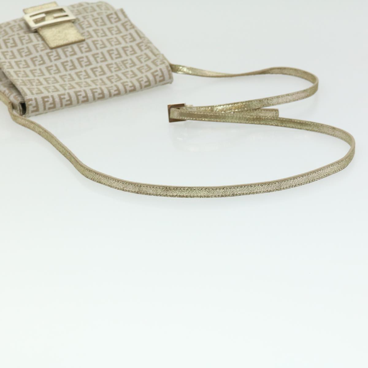 FENDI Zucchino Canvas Shoulder Bag Champagne Gold rd2783