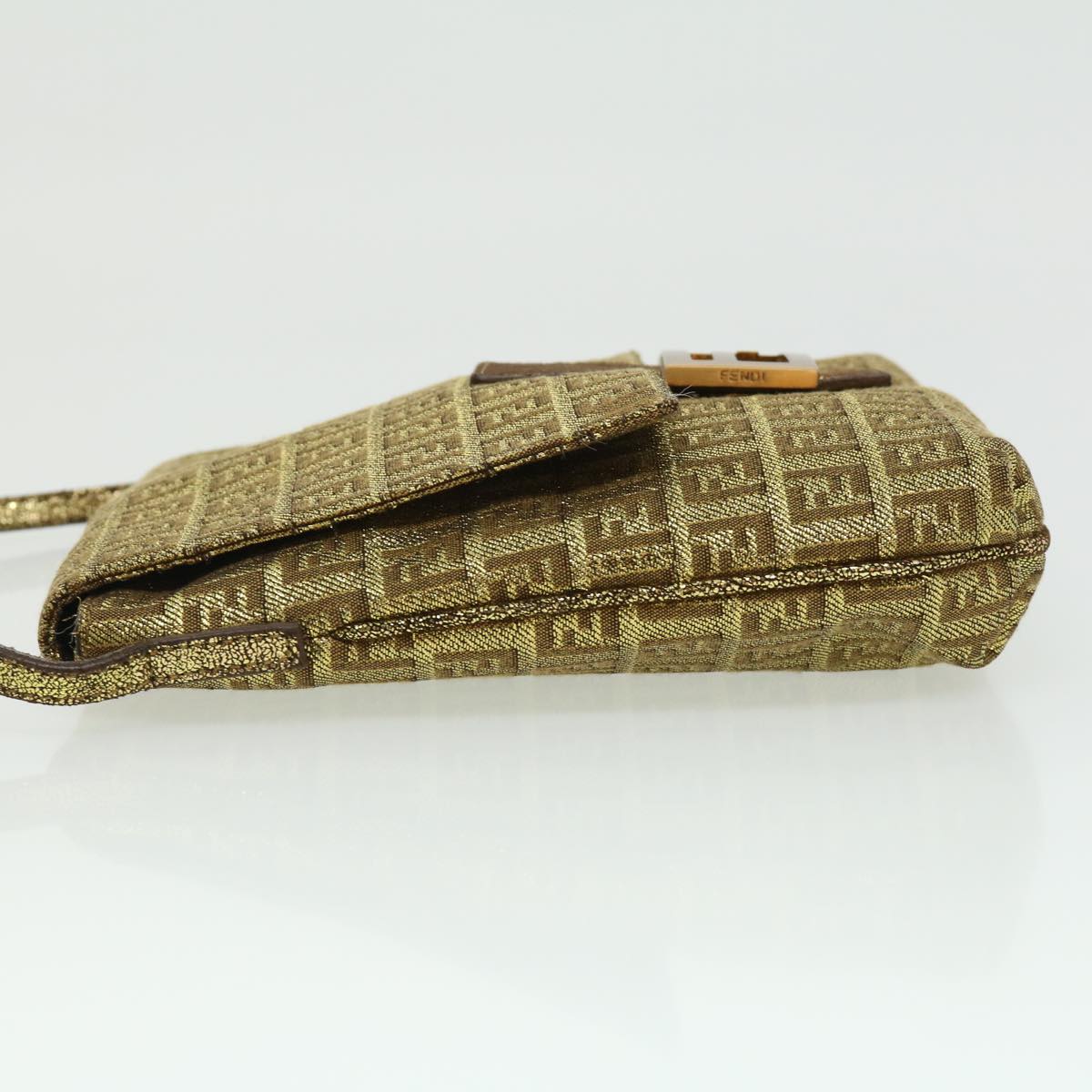 FENDI Zucchino Canvas Shoulder Bag Gold rd2792