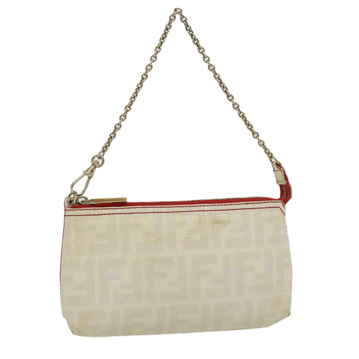 FENDI Zucca Canvas Chain Pouch White rd2884