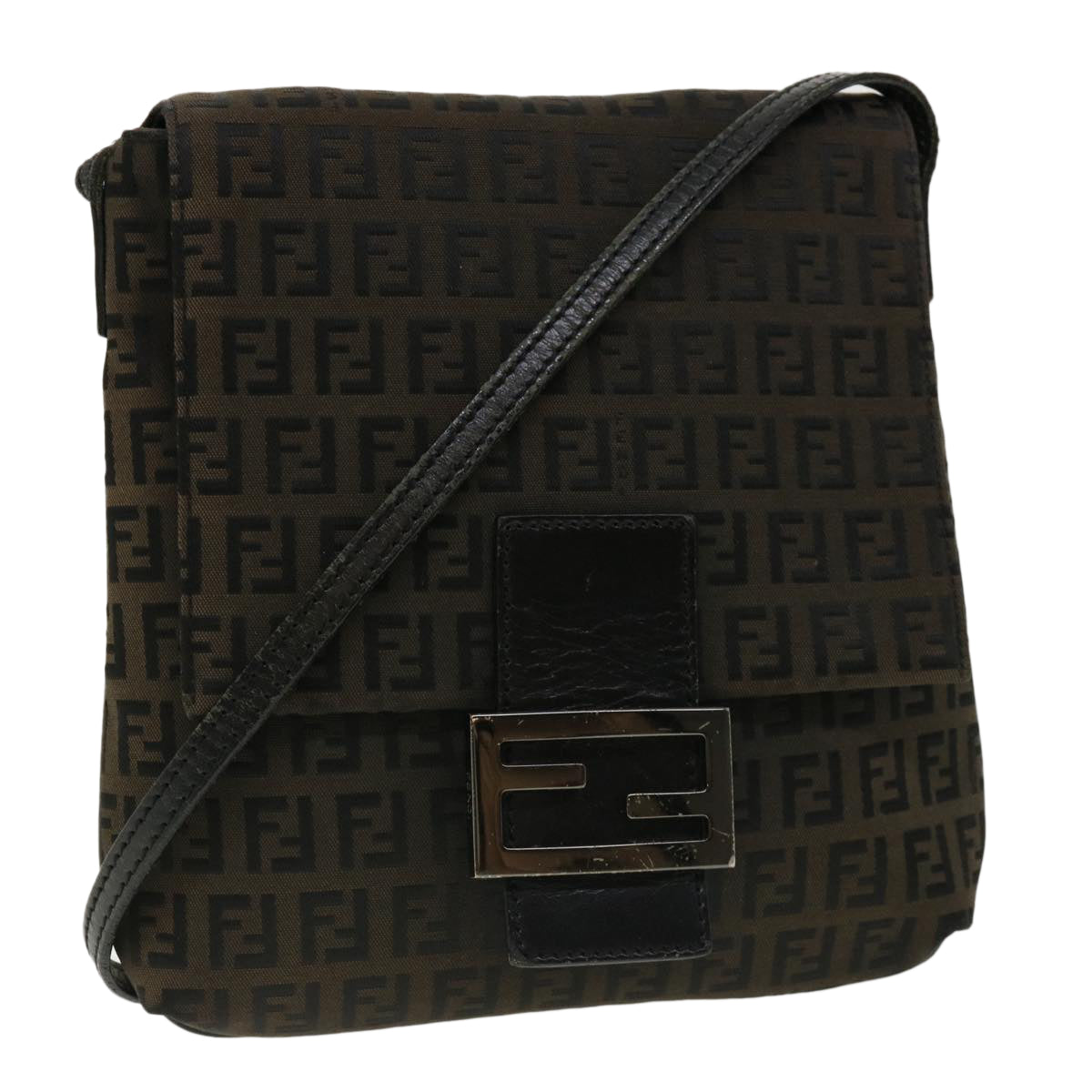 FENDI Zucchino Canvas Shoulder Bag Brown rd2894