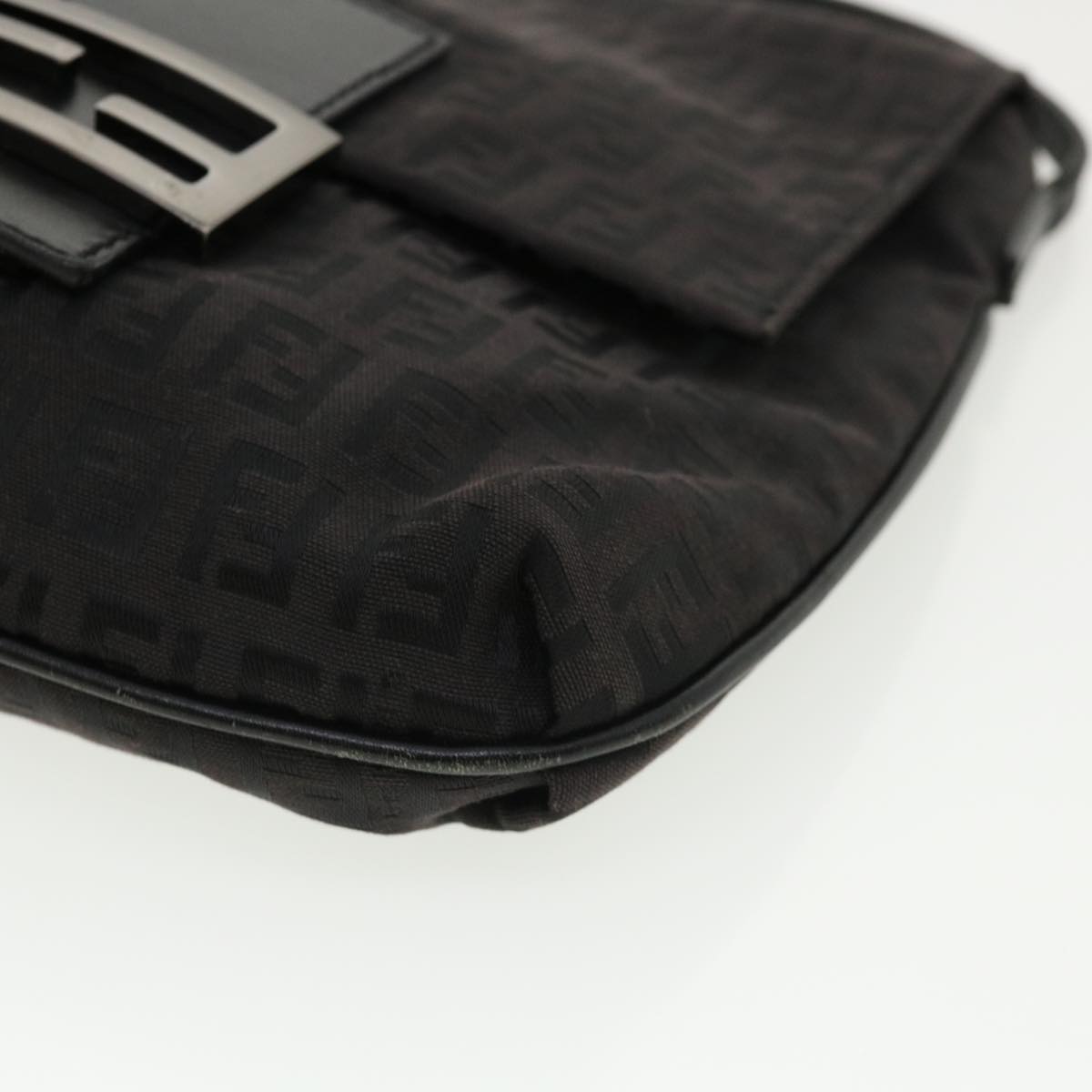 FENDI Zucchino Canvas Mamma Baguette Shoulder Bag Nylon Black rd3006
