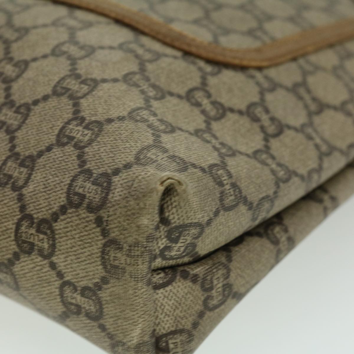 GUCCI GG Plus Canvas Tote Bag PVC Leather Beige rd3380