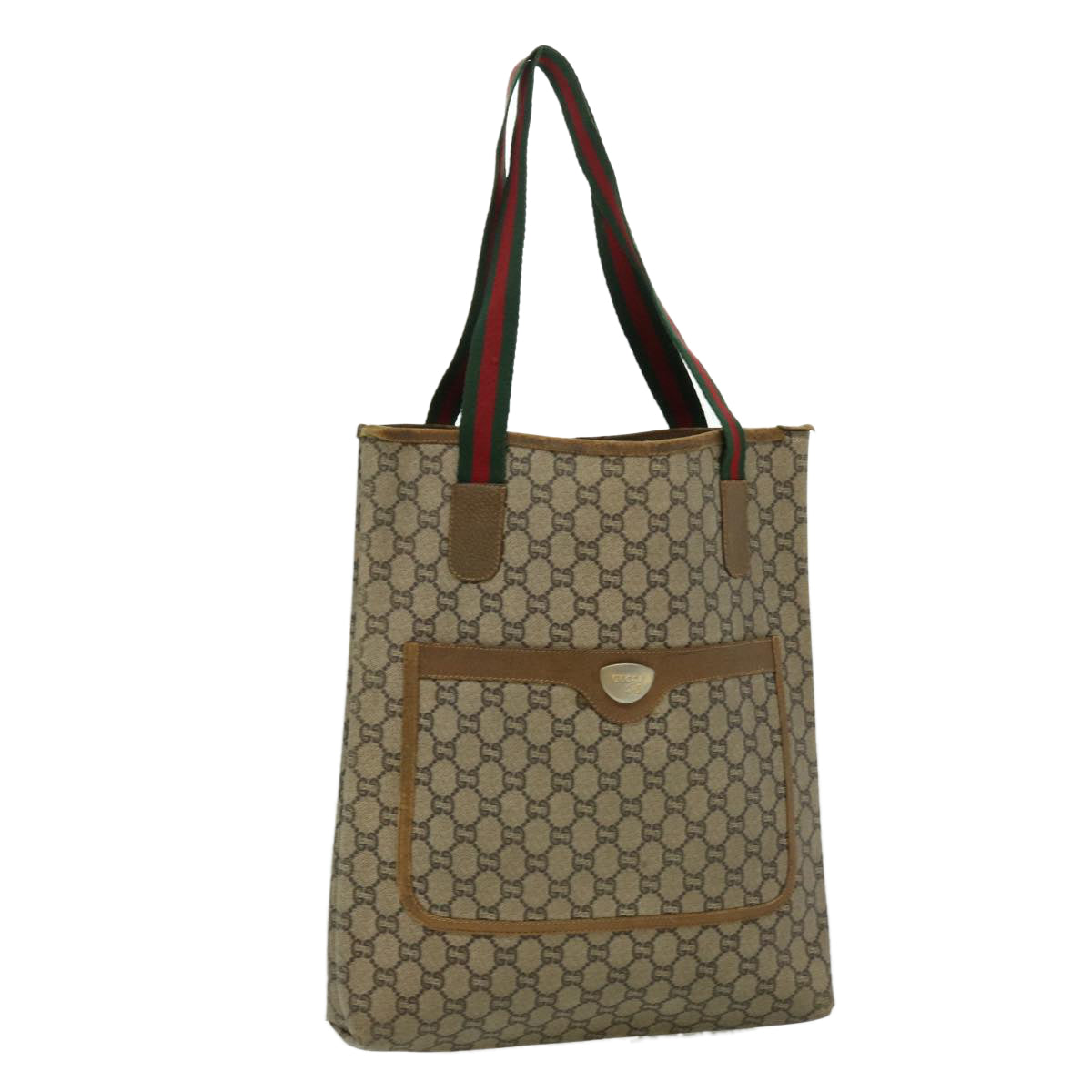 GUCCI GG Plus Canvas Tote Bag PVC Leather Beige rd3380