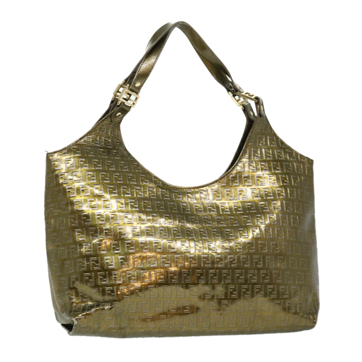 FENDI Zucchino Canvas Shoulder Bag Gold rd3399