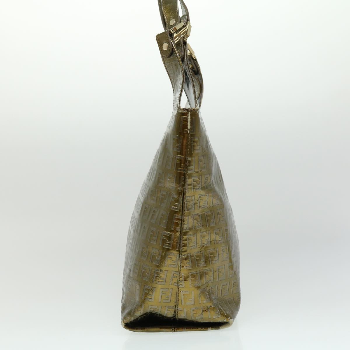 FENDI Zucchino Canvas Shoulder Bag Gold rd3399