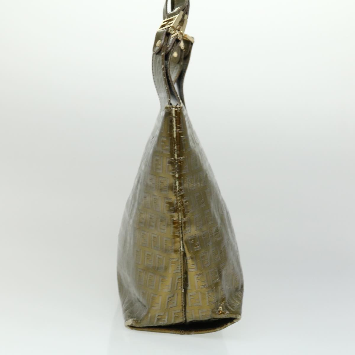 FENDI Zucchino Canvas Shoulder Bag Gold rd3399