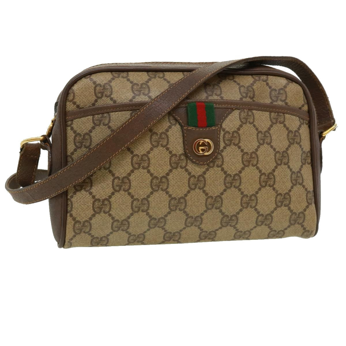 GUCCI GG Canvas Web Sherry Line Shoulder Bag Beige Red Green rd3519