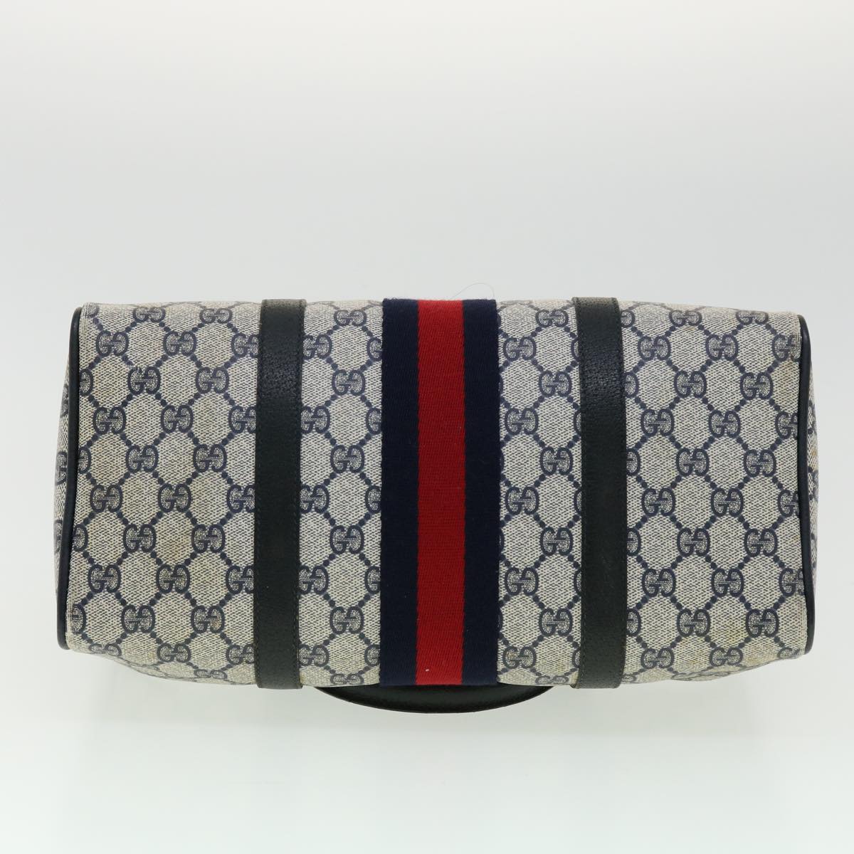 GUCCI GG Canvas Sherry Line Boston Bag PVC Leather Gray Red Navy rd3671