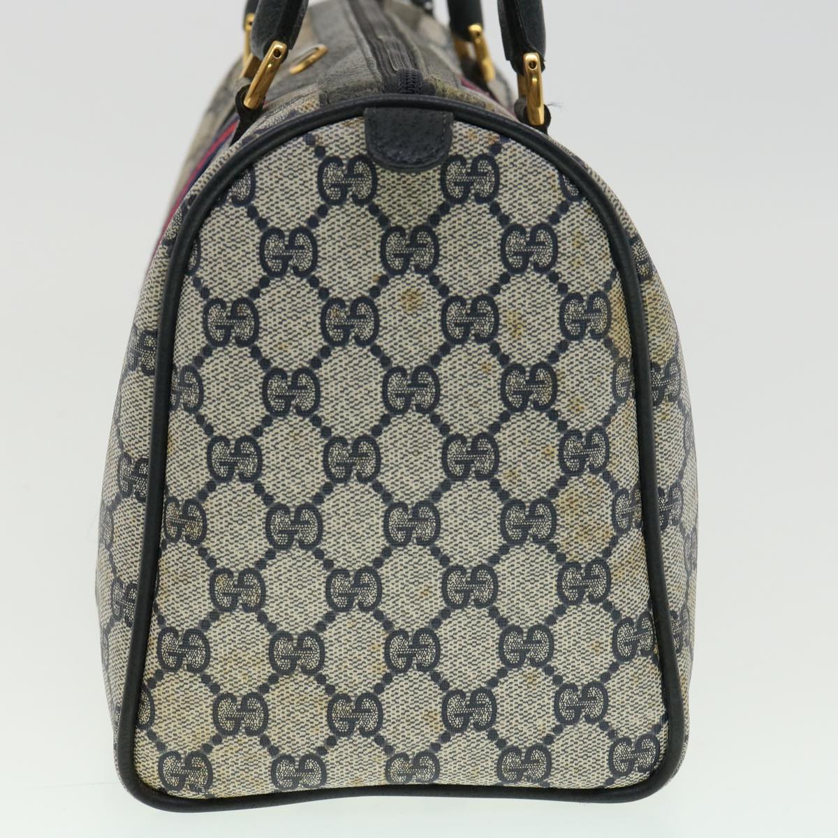 GUCCI GG Canvas Sherry Line Boston Bag PVC Leather Gray Red Navy rd3671