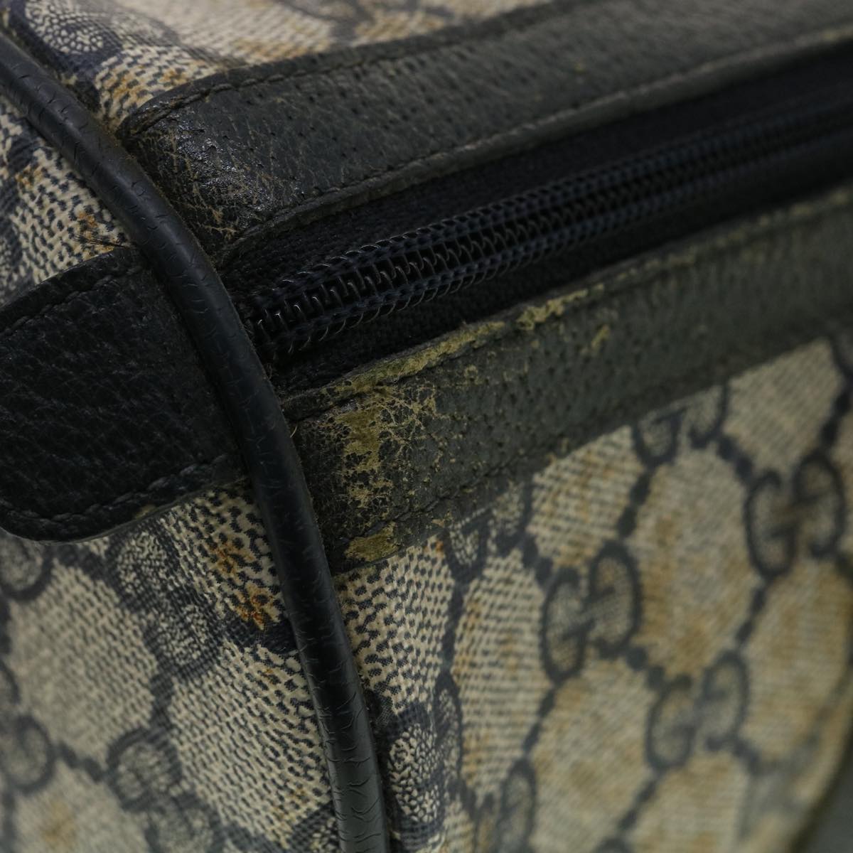 GUCCI GG Canvas Sherry Line Boston Bag PVC Leather Gray Red Navy rd3671