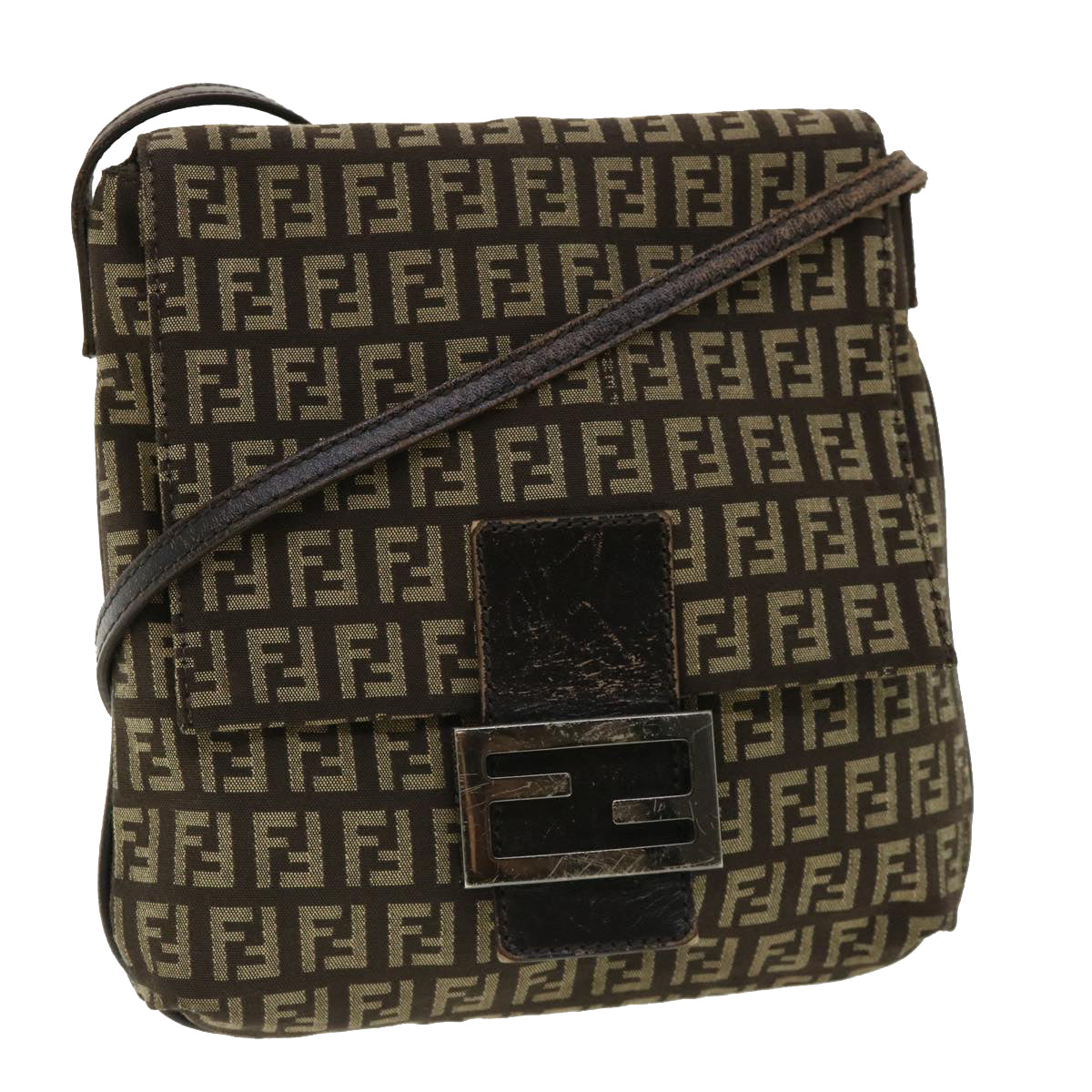 FENDI Zucchino Canvas Shoulder Bag Brown rd3817