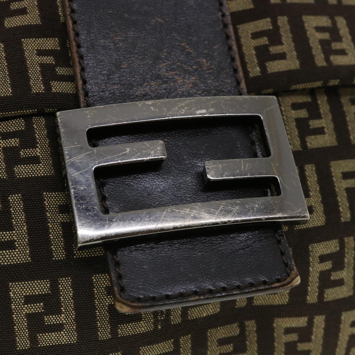 FENDI Zucchino Canvas Shoulder Bag Brown rd3817