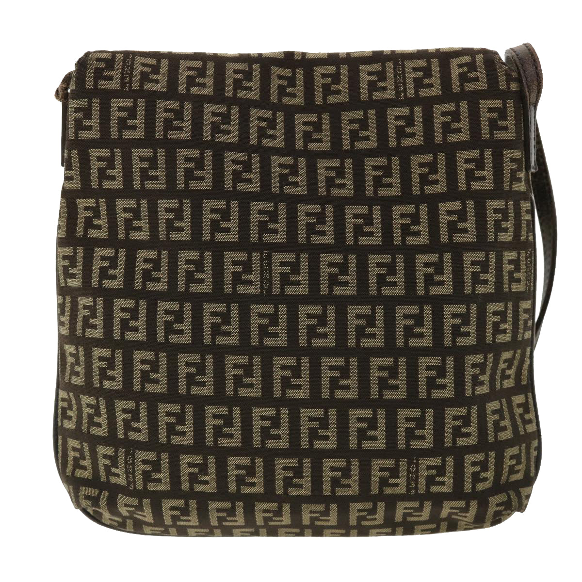 FENDI Zucchino Canvas Shoulder Bag Brown rd3817