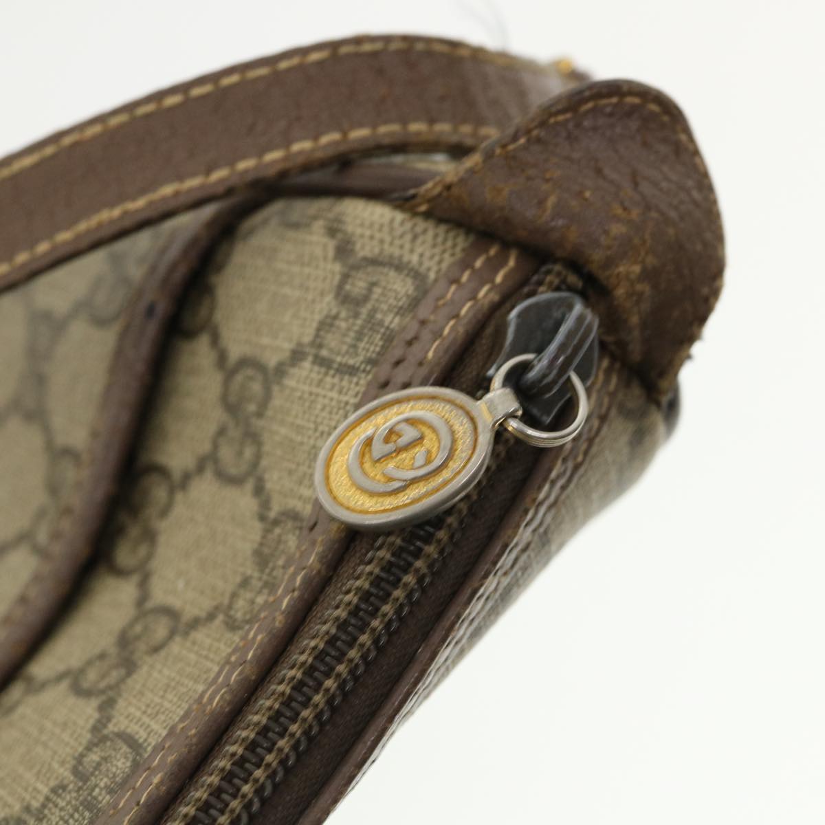 GUCCI Web Sherry Line GG Canvas Shoulder Bag PVC Leather Beige Green rd3958