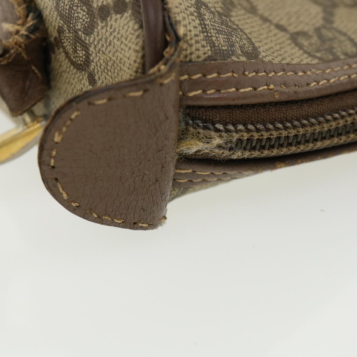 GUCCI Web Sherry Line GG Canvas Shoulder Bag PVC Leather Beige Green rd3958