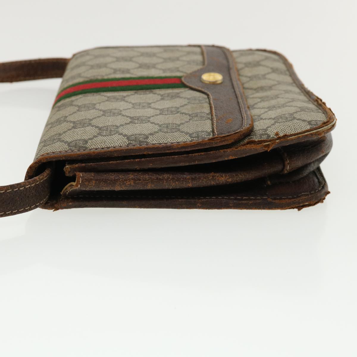 GUCCI Web Sherry Line GG Canvas Shoulder Bag PVC Leather Beige Green rd3964
