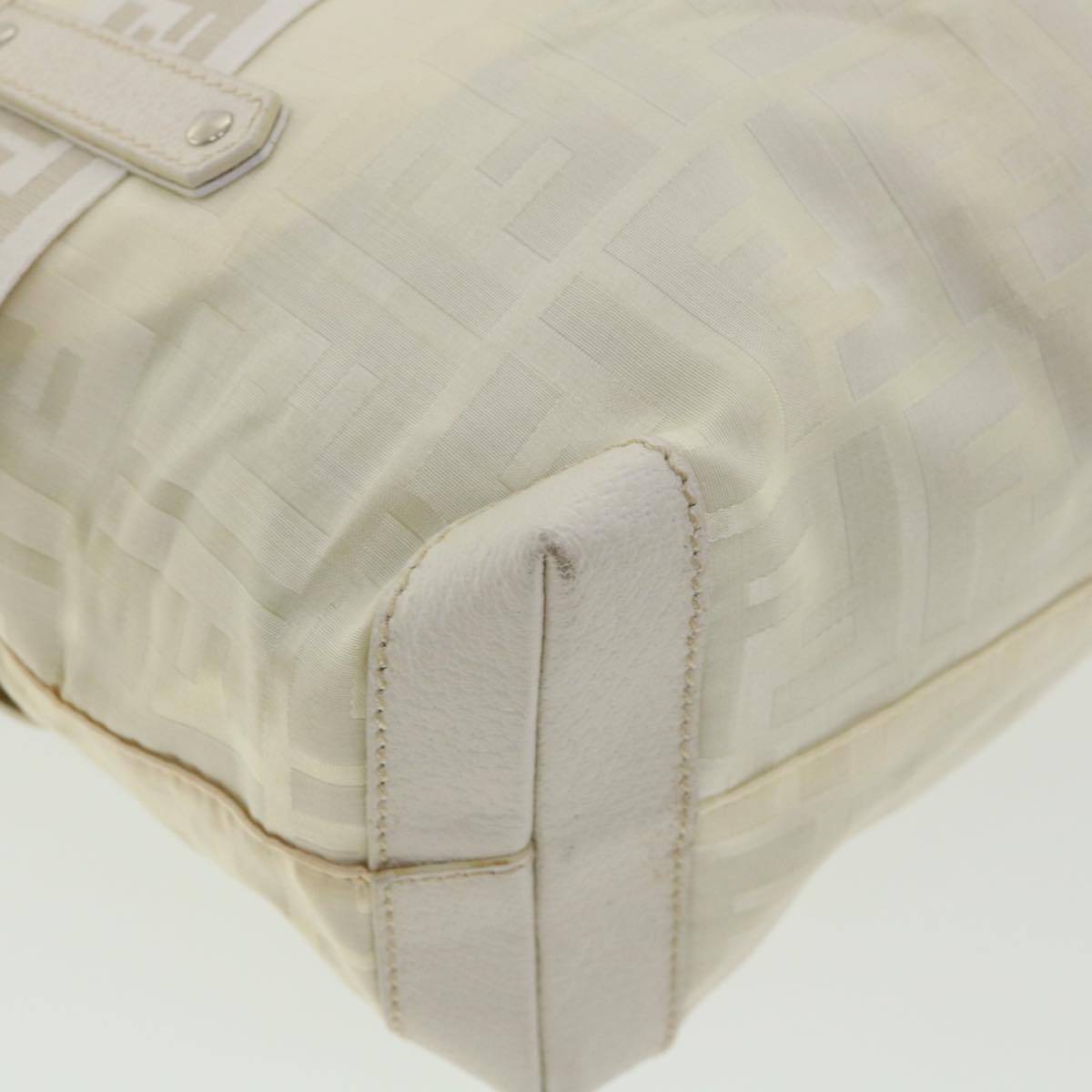 FENDI Zucca Canvas Hand Bag Nylon Leather White rd3994