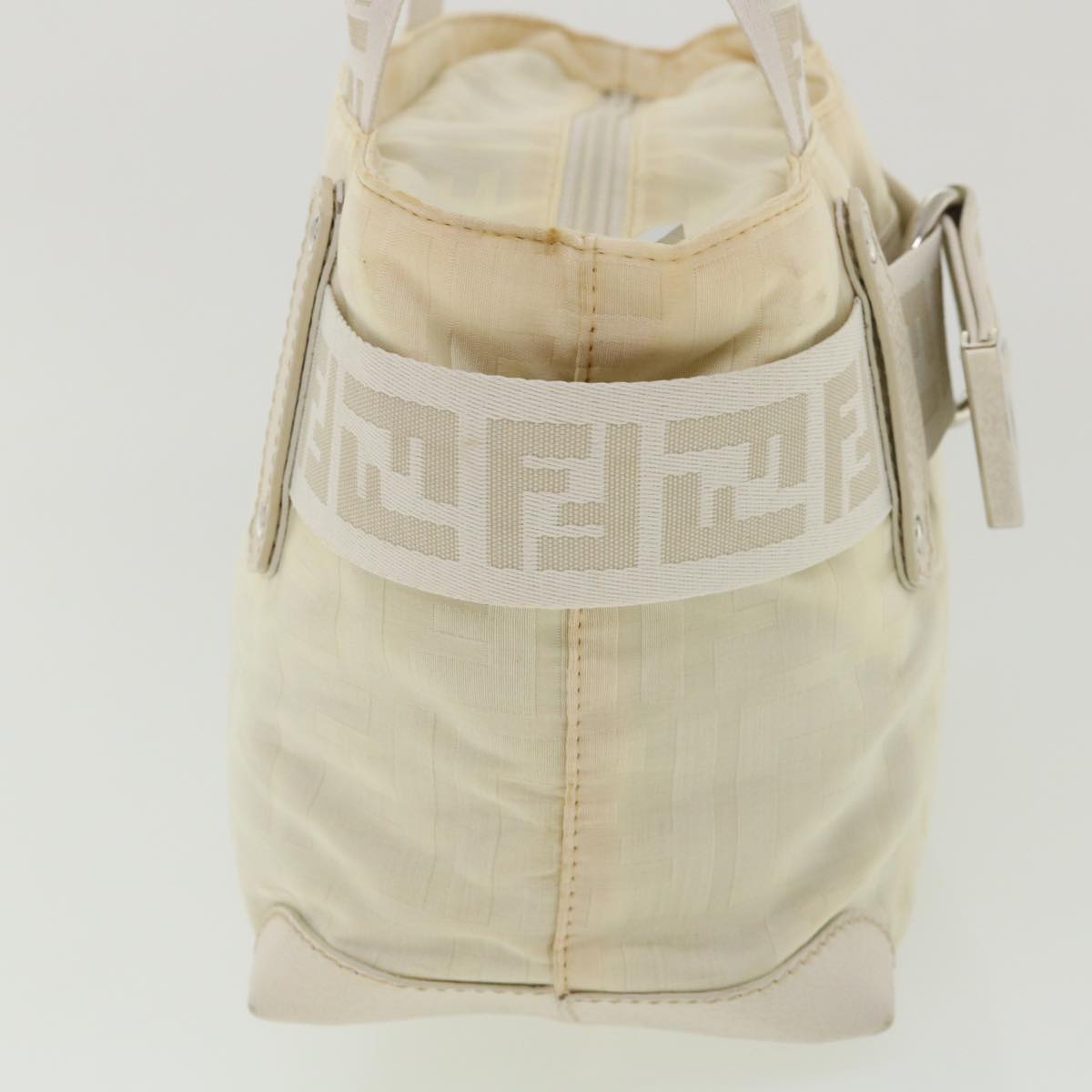 FENDI Zucca Canvas Hand Bag Nylon Leather White rd3994