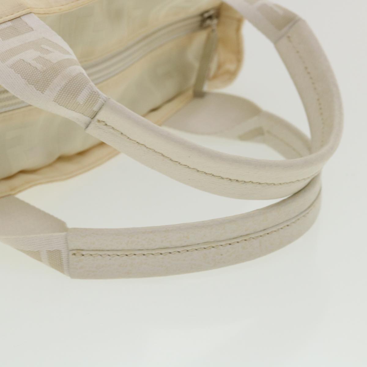FENDI Zucca Canvas Hand Bag Nylon Leather White rd3994