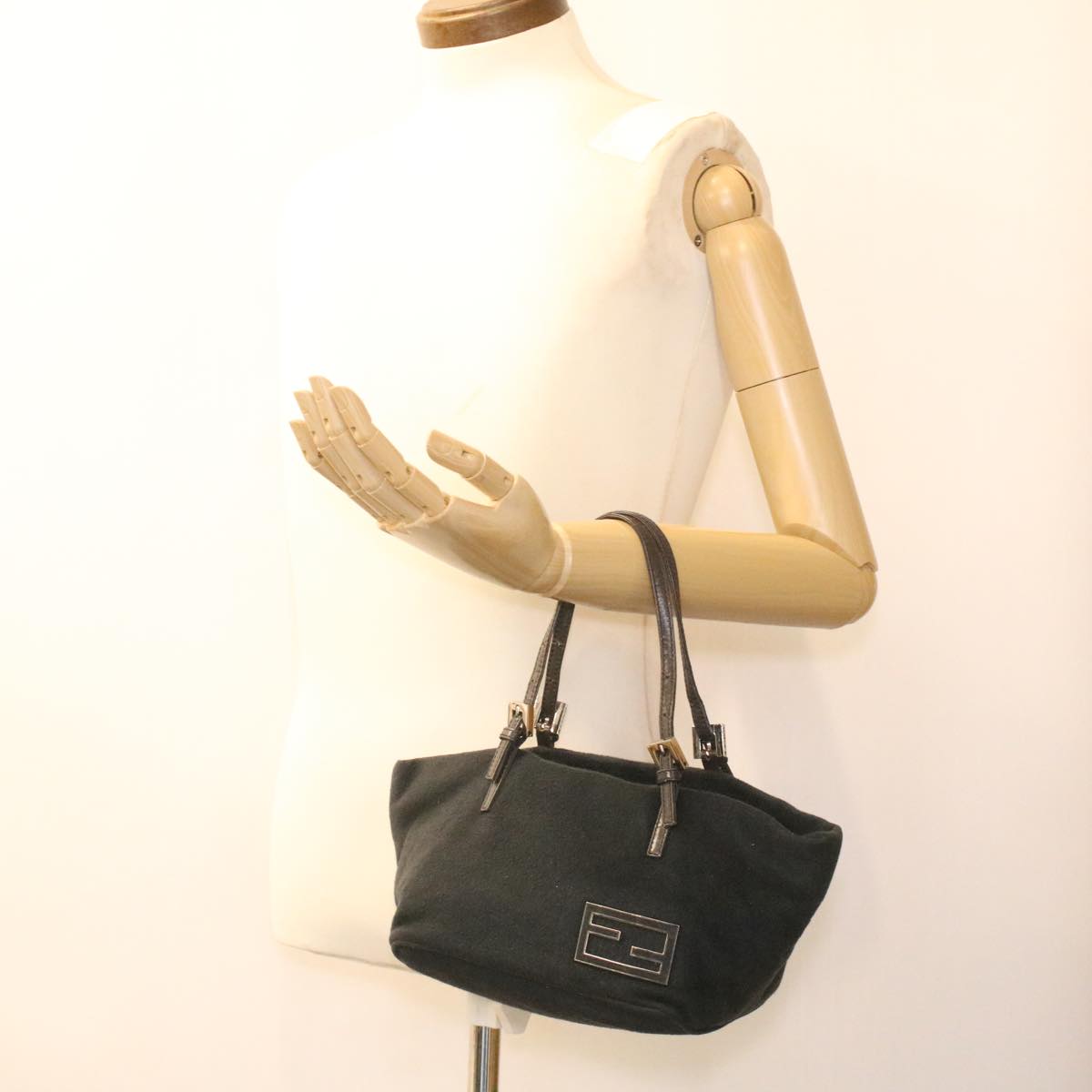 FENDI Hand Bag Wool Black rd4314