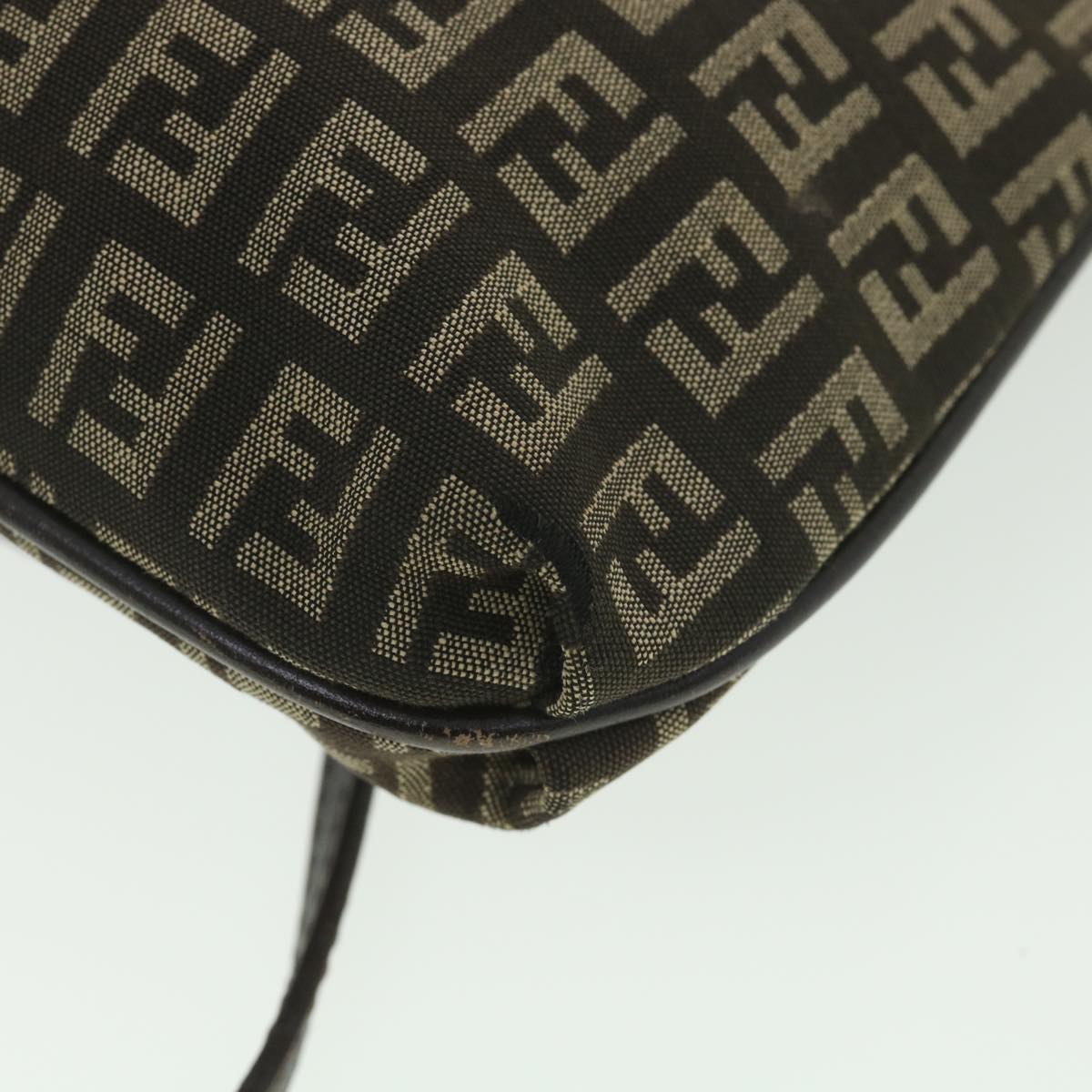 FENDI Zucchino Canvas Shoulder Bag Brown Beige rd4369