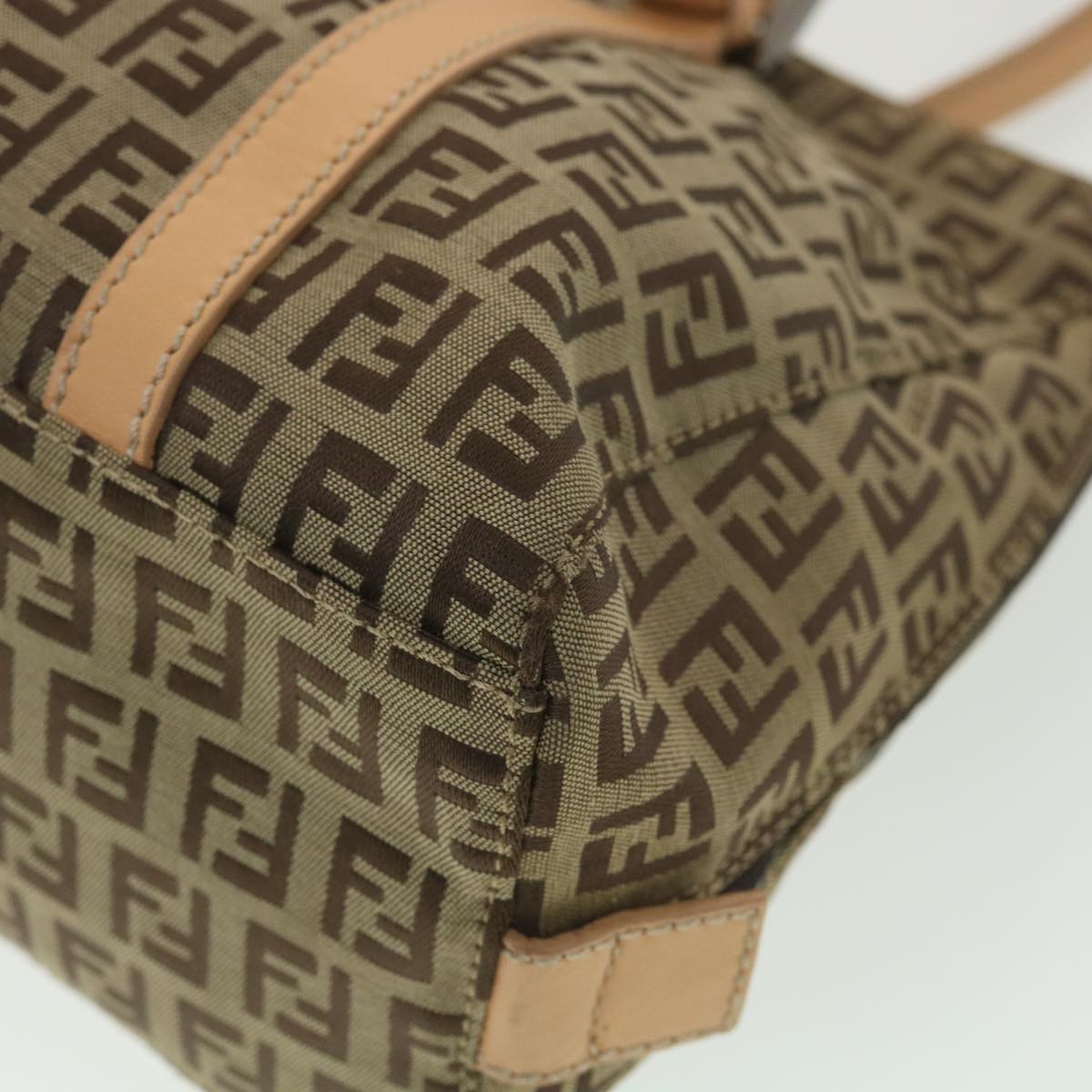 FENDI Zucchino Canvas Shoulder Bag Brown Beige rd4382