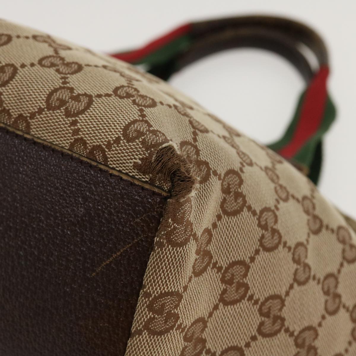 GUCCI Web Sherry Line GG Canvas Hand Bag Beige Green Red 214397 rd4468