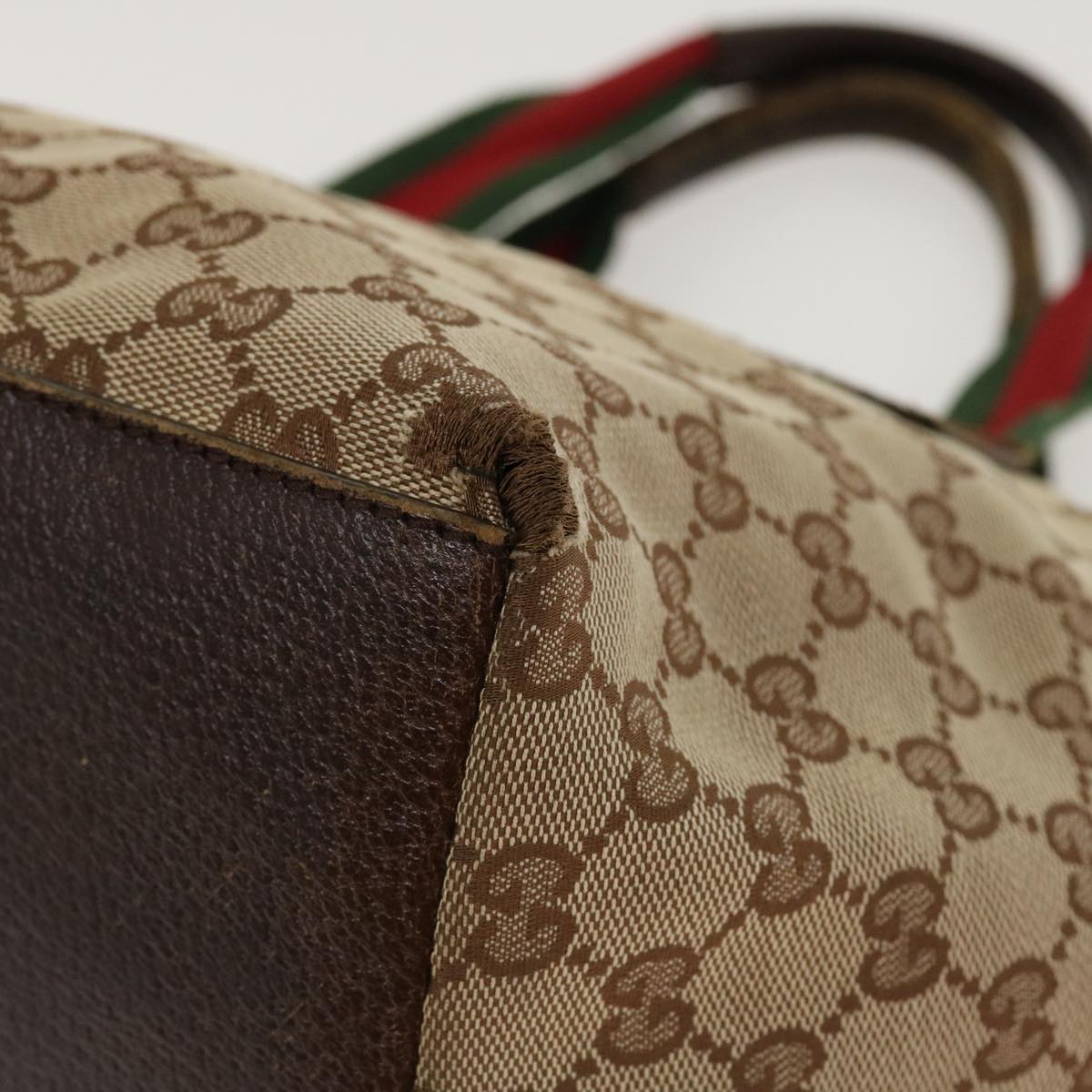 GUCCI Web Sherry Line GG Canvas Hand Bag Beige Green Red 214397 rd4468
