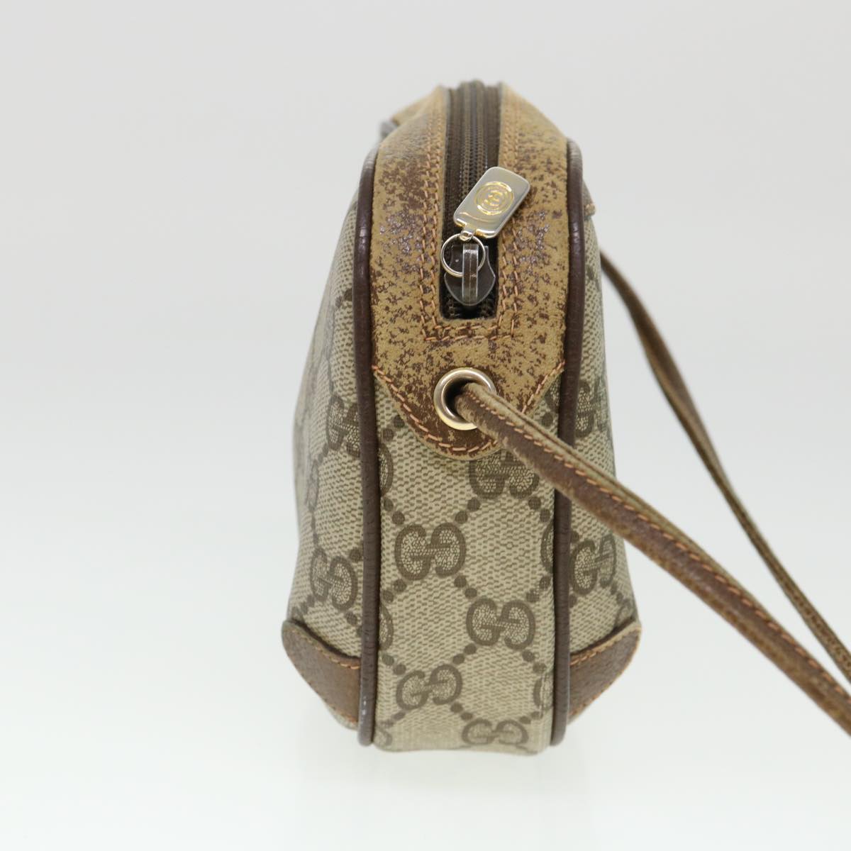 GUCCI Web Sherry Line GG Canvas Shoulder Bag PVC Leather Beige Green rd4502