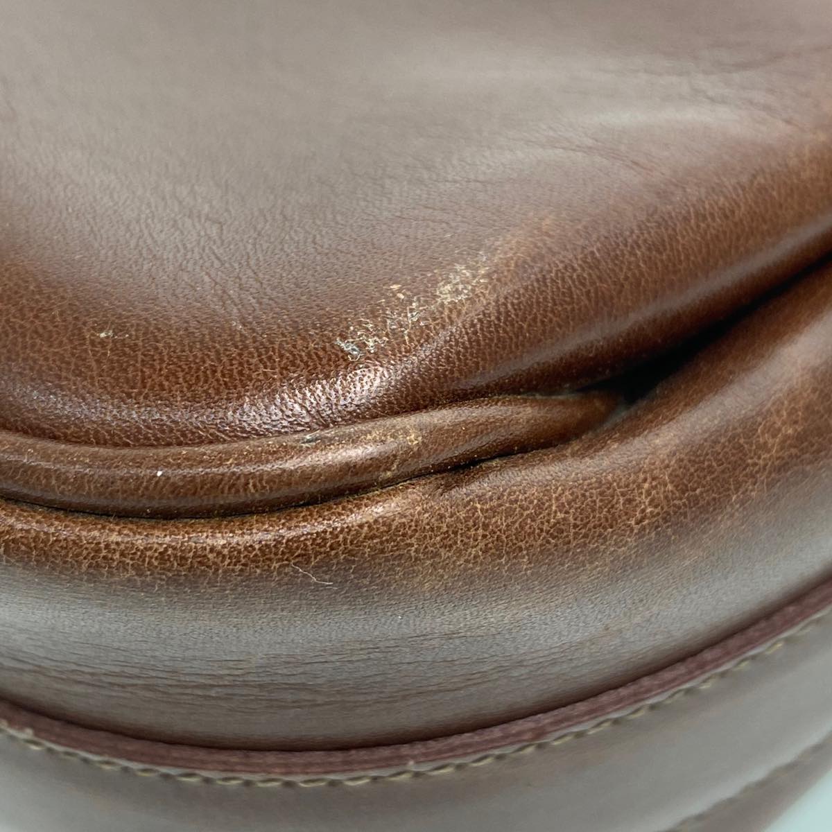 GUCCI Leather Shoulder Bag Brown rd458