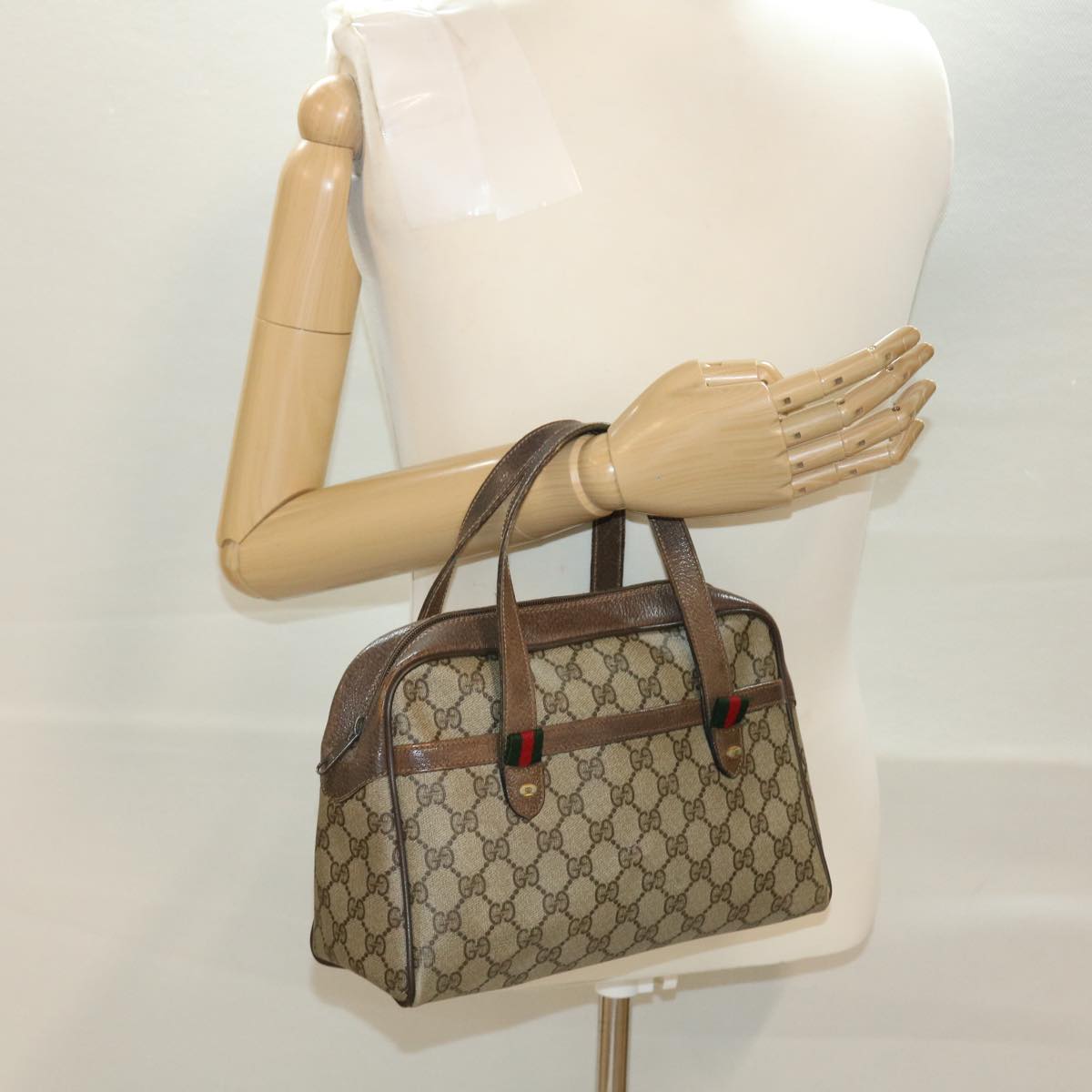 GUCCI GG Canvas Web Sherry Line Hand Bag Beige Red Green 24.02.053 rd4756