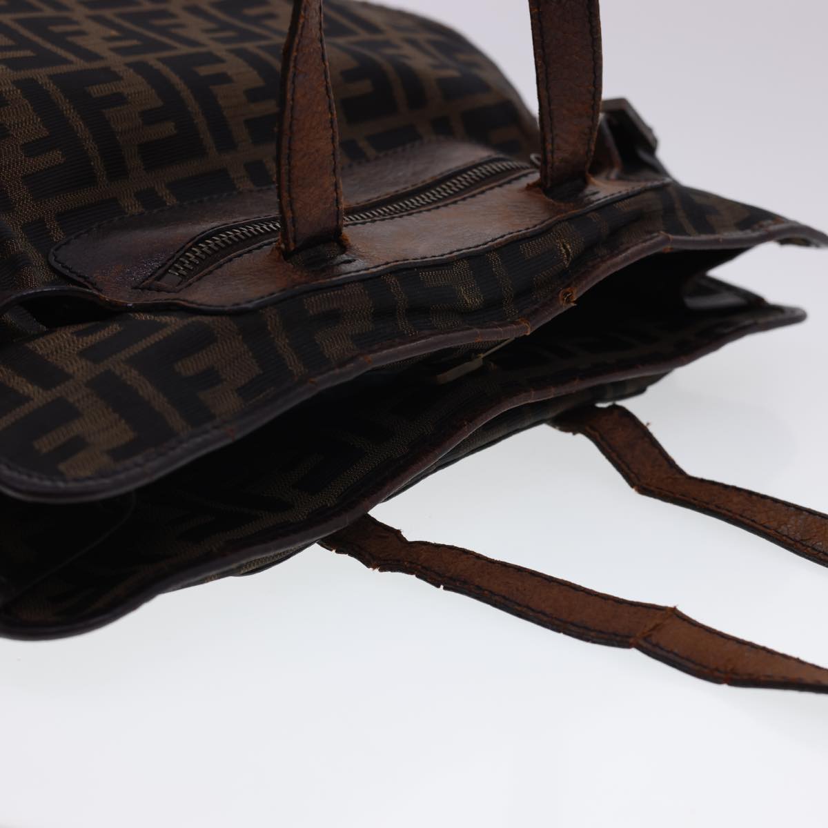 FENDI Zucca Canvas Tote Bag Nylon Brown Black rd4786