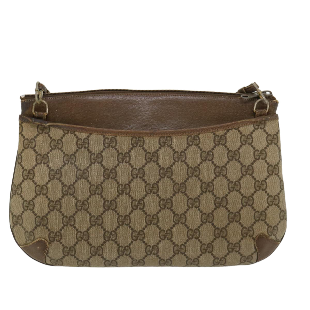 GUCCI GG Canvas Web Sherry Line Shoulder Bag PVC Leather Beige Green rd4793