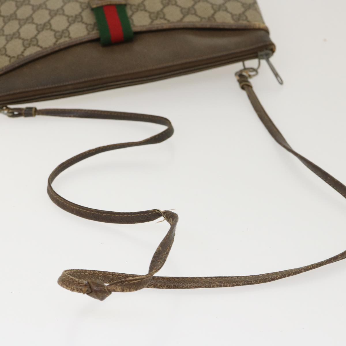 GUCCI GG Canvas Web Sherry Line Shoulder Bag PVC Leather Beige Green rd4793