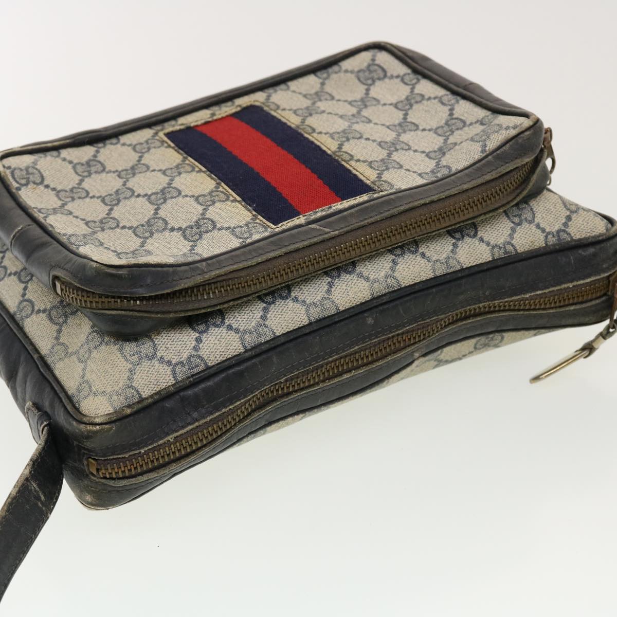 GUCCI GG Canvas Sherry Line Shoulder Bag PVC Leather Gray Red Navy rd4916