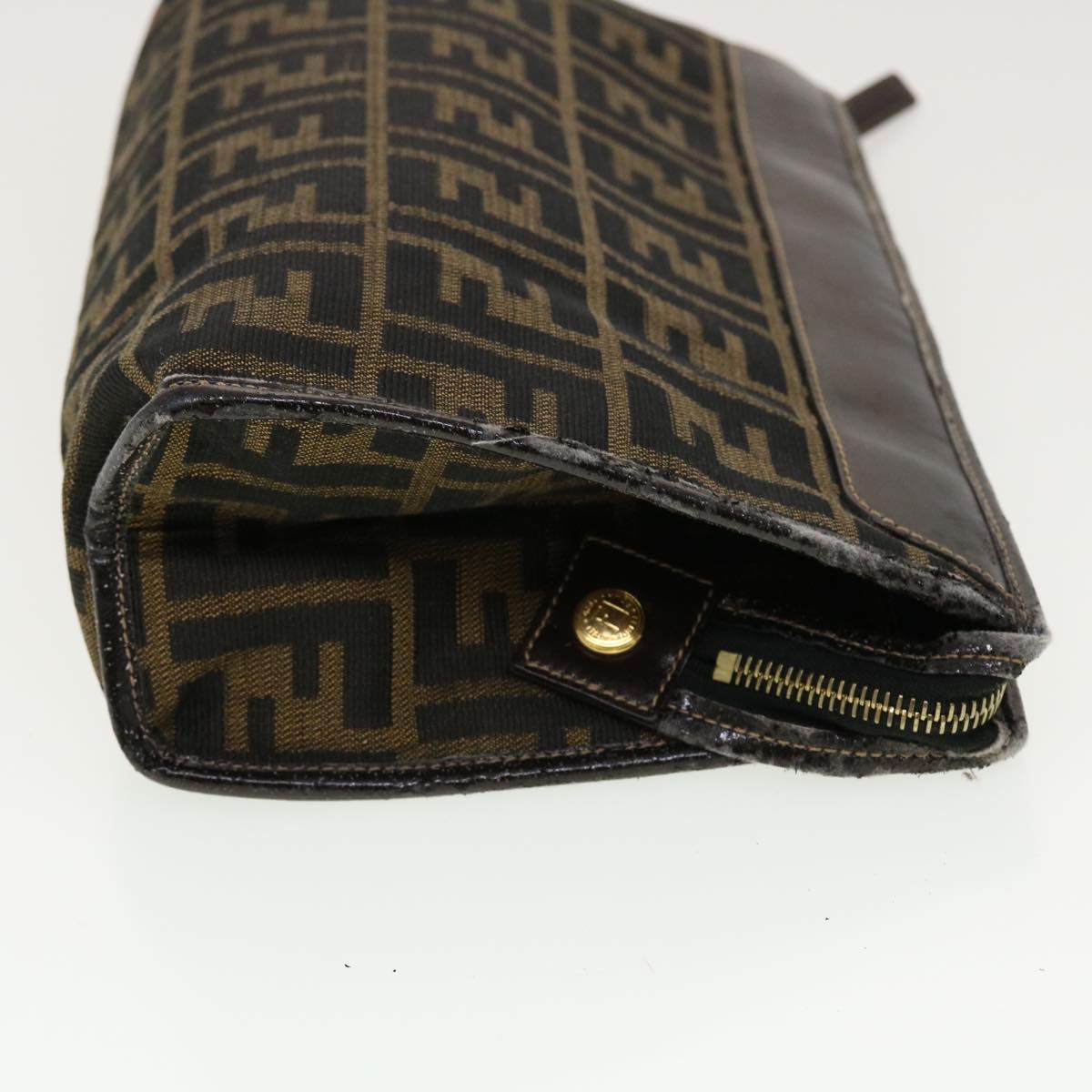 FENDI Zucca Canvas Clutch Bag Black Brown rd4921