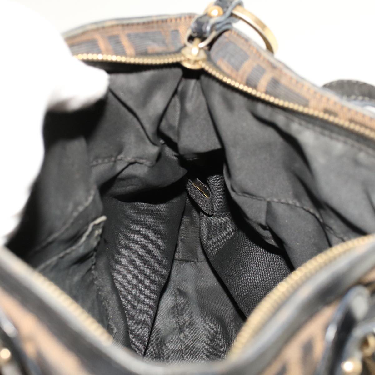 FENDI Zucca Canvas Shoulder Bag Black Brown rd5025