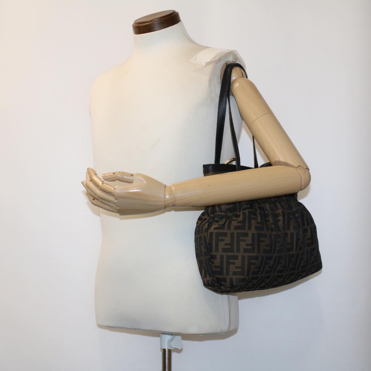 FENDI Zucca Canvas Shoulder Bag Black Brown rd5025