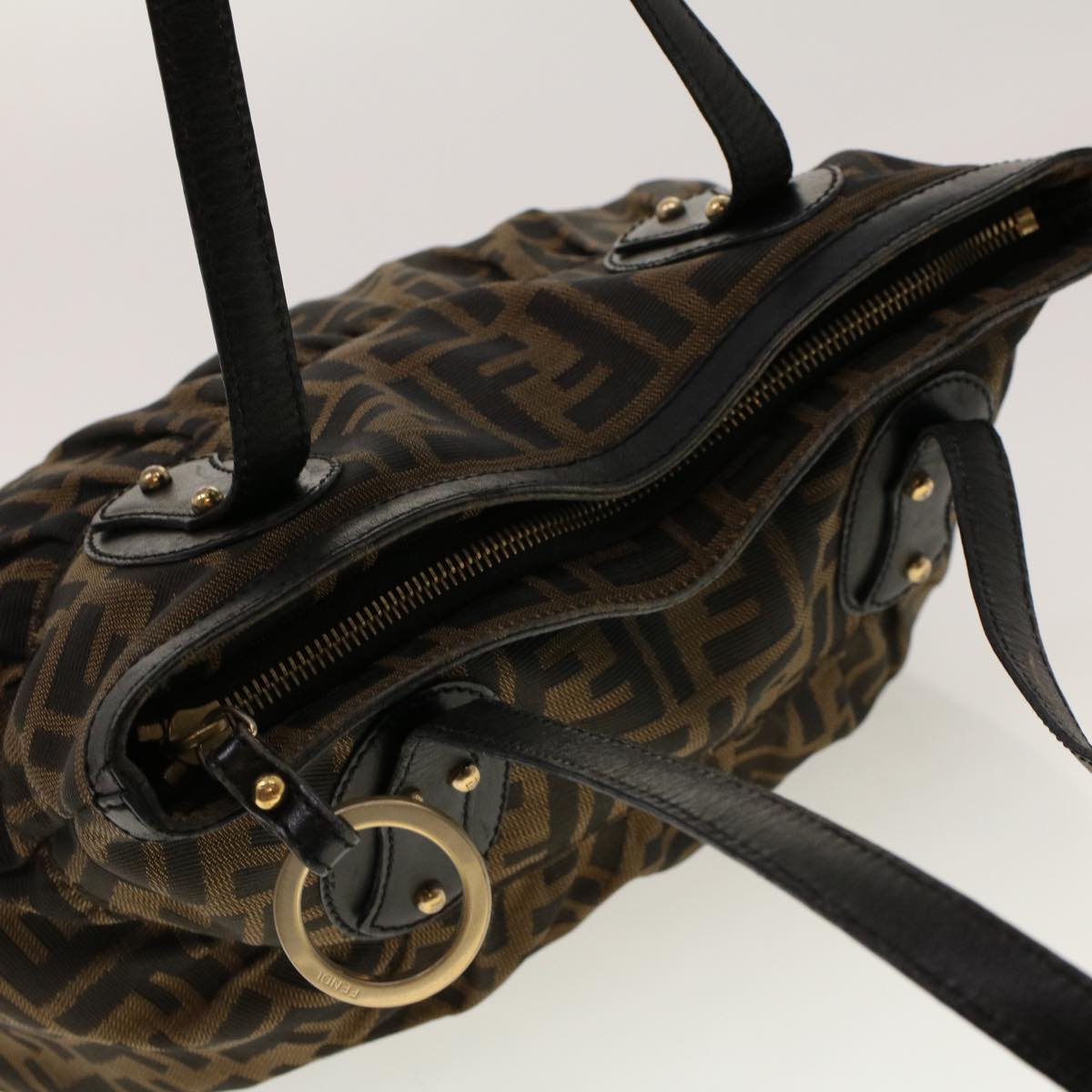 FENDI Zucca Canvas Shoulder Bag Black Brown rd5025