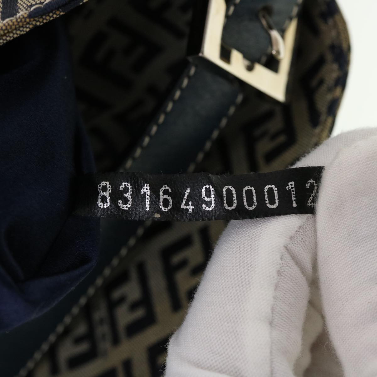 FENDI Zucchino Canvas Mamma Baguette Shoulder Bag Navy 83164900012 rd5160