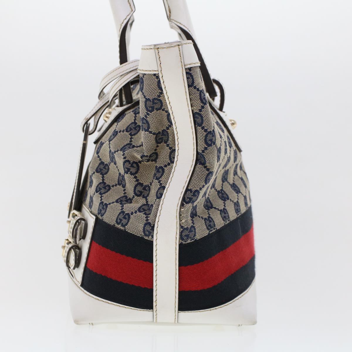 GUCCI GG Canvas Sherry Line Shoulder Bag Gray Red Navy 257085 rd5254