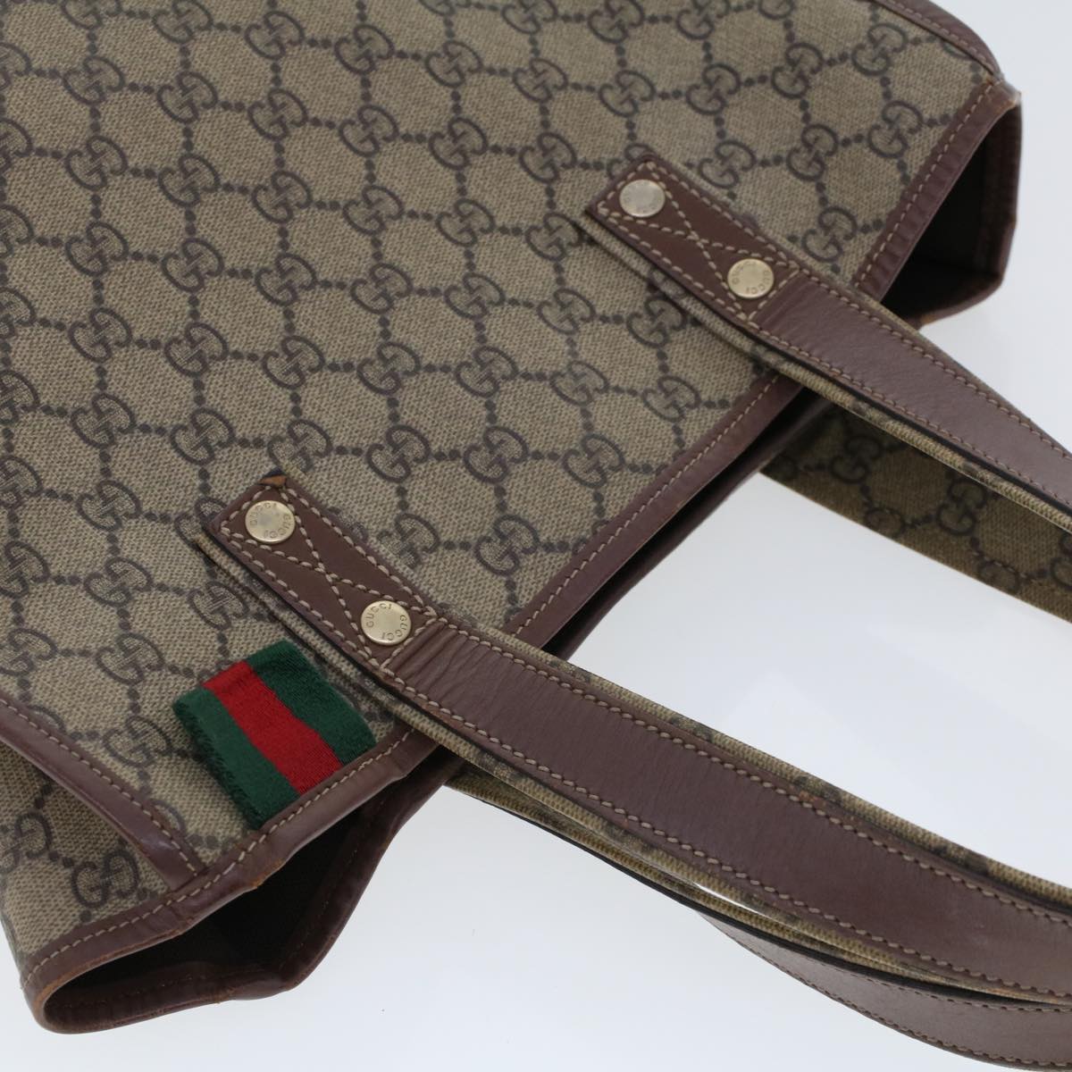 GUCCI GG Canvas Web Sherry Line Tote Bag Beige Red Green 211135 rd5255