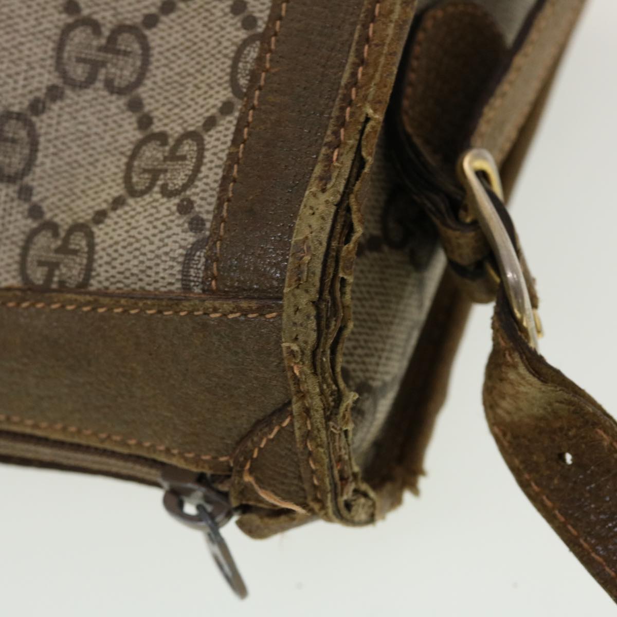 GUCCI GG Canvas Web Sherry Line Shoulder Bag PVC Leather Beige Green rd5263